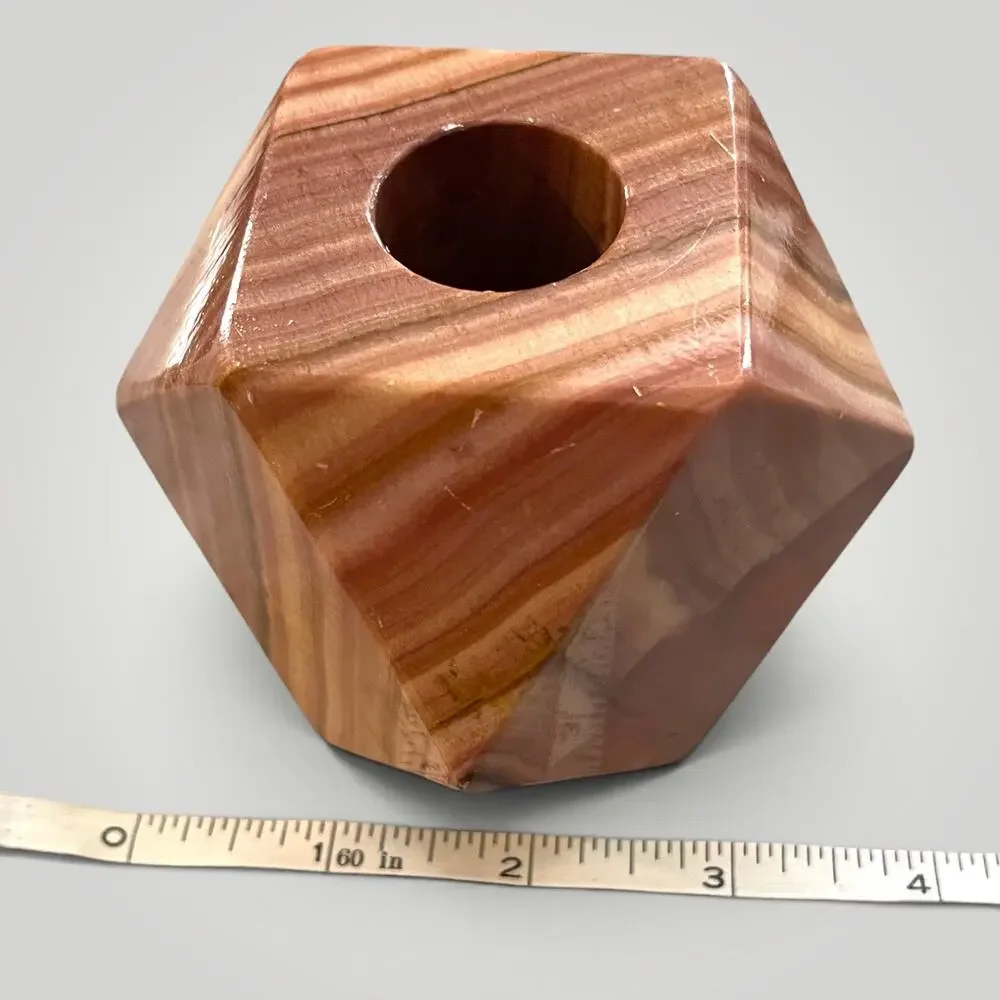 Vtg. Banded Onyx Taper Candle Holder Geometric Natural Stone Candlestick Organic